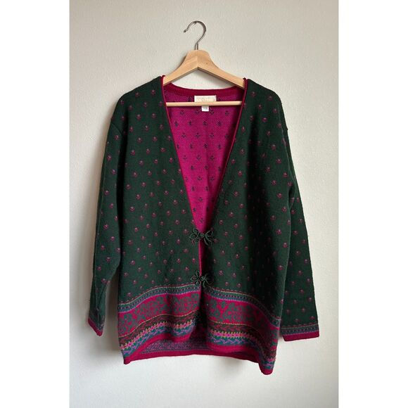 PENDLETON SOPHISTICATES Vintage Wool Green Pink Toggle Polka Dot Cardigan Size L - Picture 1 of 7